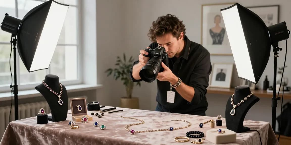 Stupenda sessione di fotografia di gioielli da un professionista fotografo gioielli milano, che mette in mostra anelli e collane eleganti in uno studio creativo.